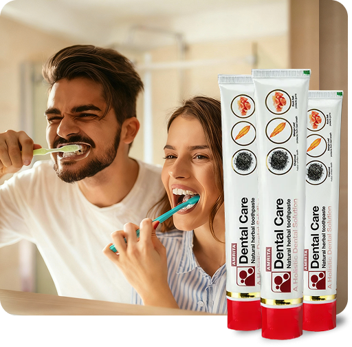 Couple brushing their teeth together